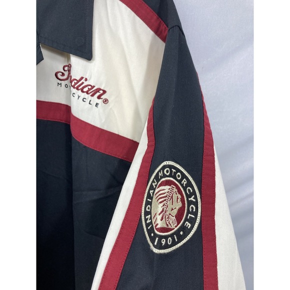 Indian Motorcycles All Embroidered Wit Patch Mechanic XL Cream Button Down Shirt - Picture 5 of 16